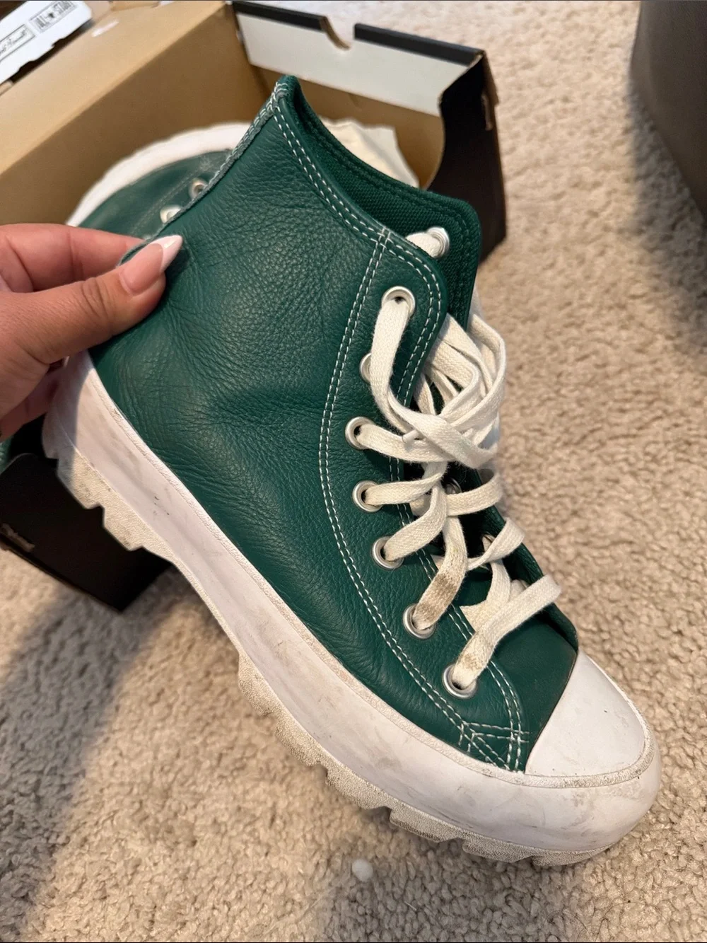 Converse Green Leather High-Top Sneakers with White Accents - Picture 1 of 3